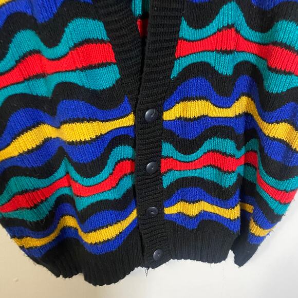 Scandia Vintage Colorful Wavy Stripe 3D Knit Sweater Vest Button Down Sz L - Picture 2 of 8